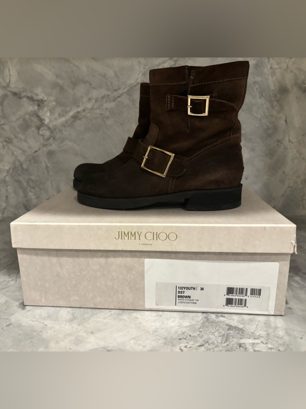 Jimmy Choo Dark Brown Suede Moto Boot